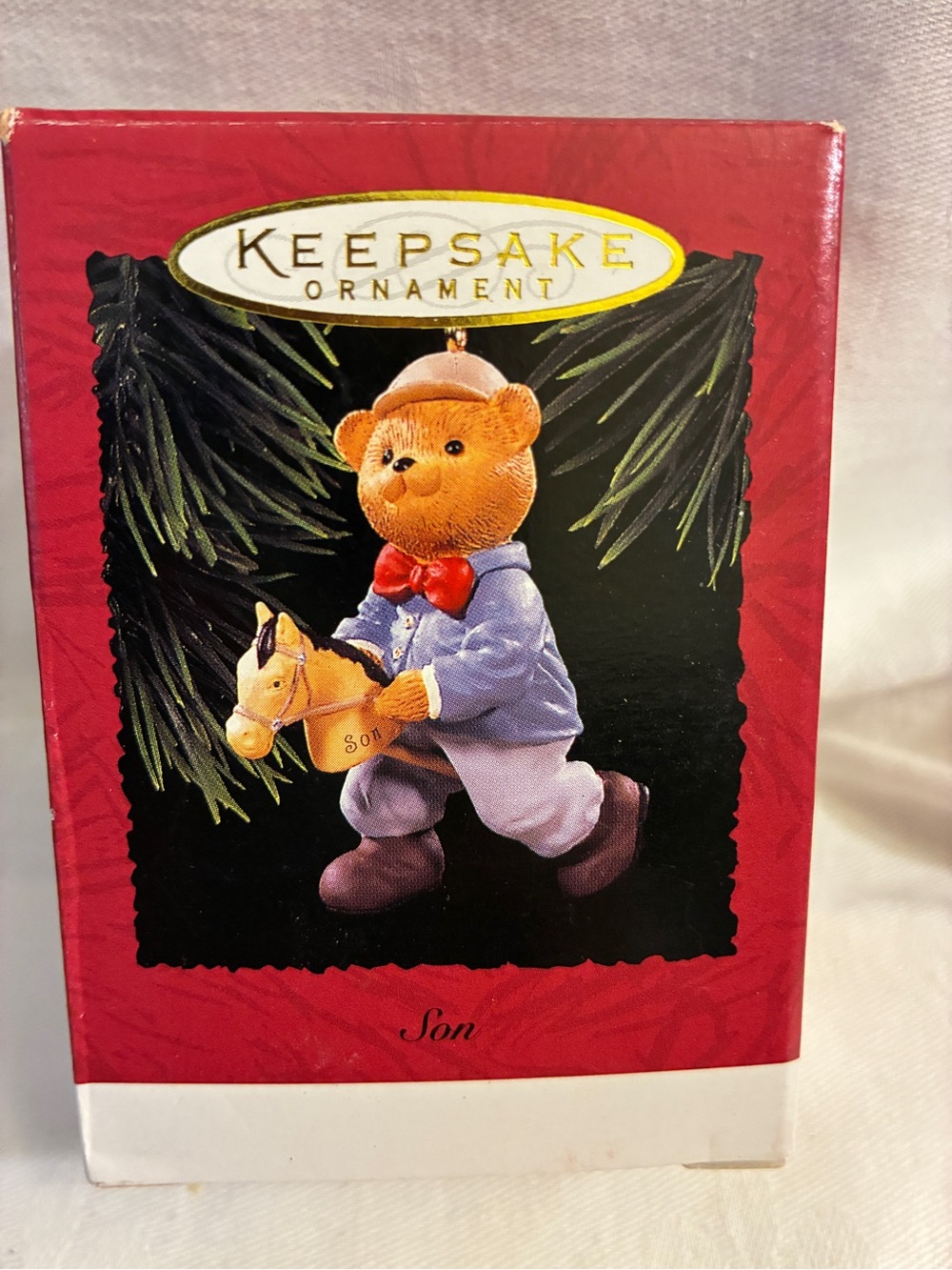 Hallmark Keepsake Ornament Bear with Horse Blue Outfit Son 1996 Vintage